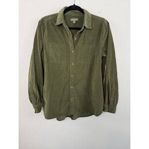 Style & Co Shirt Green Petite M Corduroy Button Down Long Sleeve Utility Boho